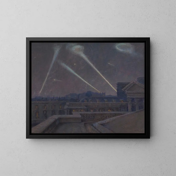 Over terrasserne ved Palais Bourbon, natten den 29. januar 1916, zeppeliner - Marie-Joseph Léon Clavel Iwill — indrammet kunstværk på væggen