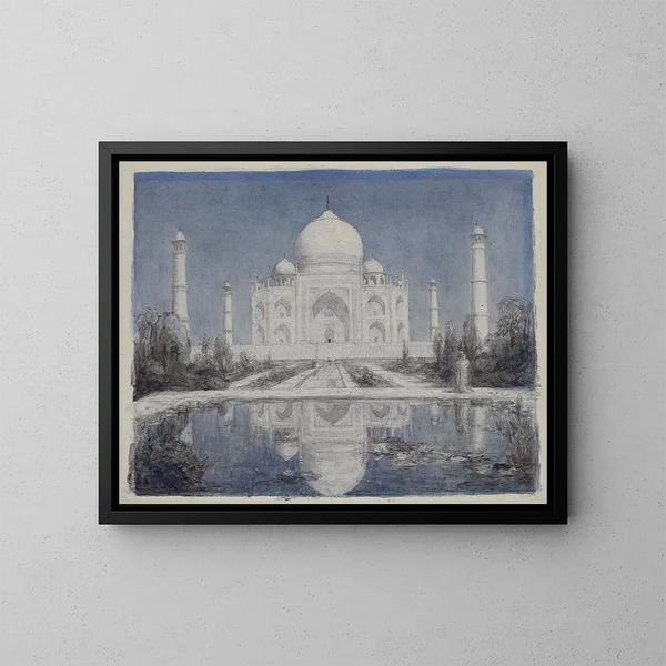 Taj Mahal ved måneskin - Marius Bauer — indrammet kunstværk på væggen