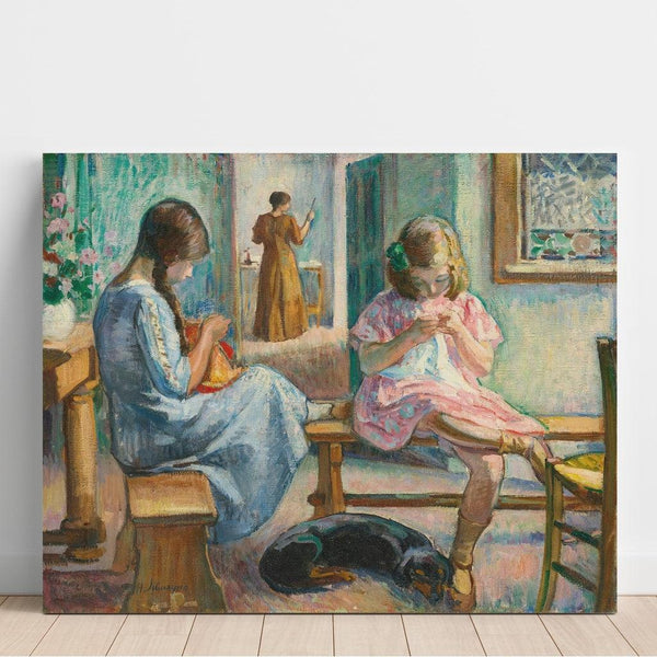 Reproduktion af maleriet af Marthe og Nono Cousant i et interiør - Henri Lebasque