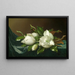 Magnolias på lyseblå fløjlsstof - Martin Johnson Heade — indrammet kunstværk på væggen