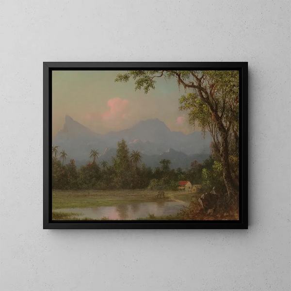 sydamerikansk scene med en hytte - Martin Johnson Heade — indrammet kunstværk på væggen