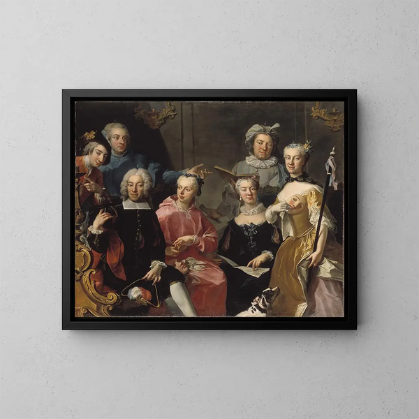 Ulrika Lovisa Tessin, Carl Gustaf Tessin, Erik Sparre, Johan Gabriel Sack, Nils Bielke, Eva Bielke og Hedvig Elisabet Sack - Martin van Meytens — indrammet kunstværk på væggen