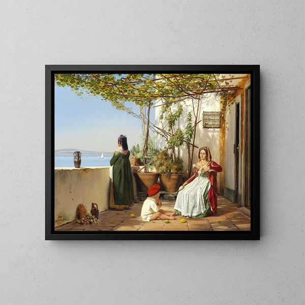 Loggia de Procida med figurer - Martinus Rørbye — indrammet kunstværk på væggen