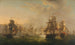 Flådekonfrontationen mellem den hollandske og britiske flåde under passage af den hollandske flåde til Boulogne 1804 - Martinus Schouman — visning af kunstværket