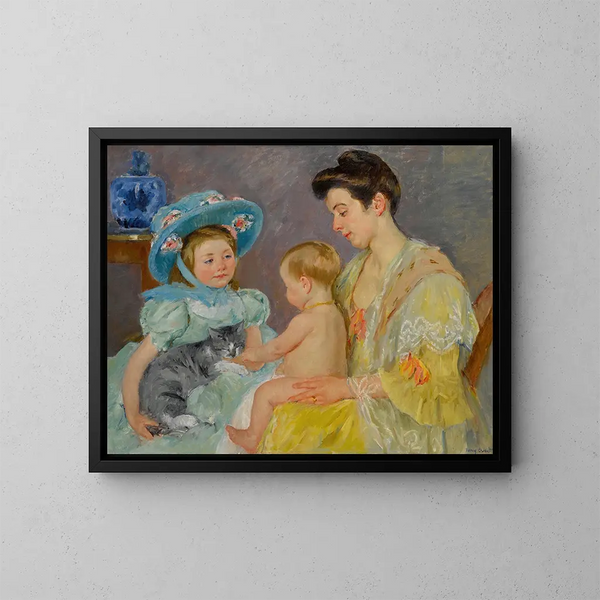 Børn der leger med en kat - Mary Cassatt — indrammet kunstværk på væggen