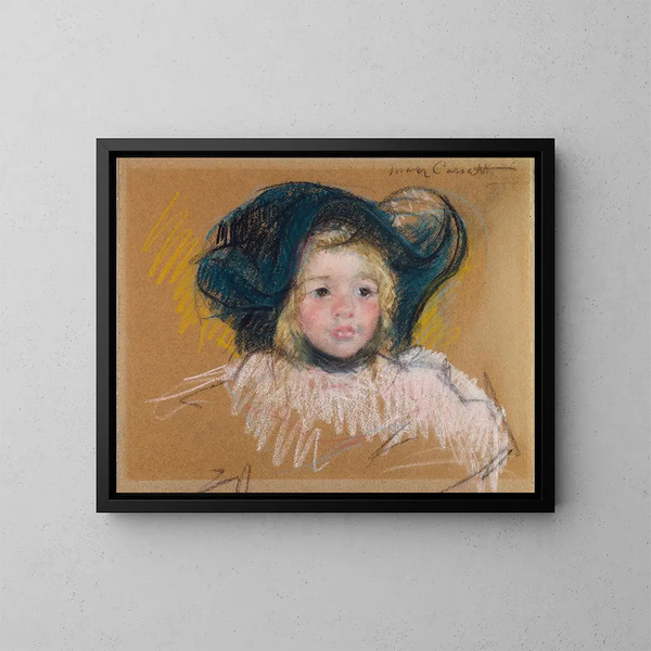 Tête af Simone i grøn hue med bølget kant nr. 2 - Mary Cassatt — indrammet kunstværk på væggen