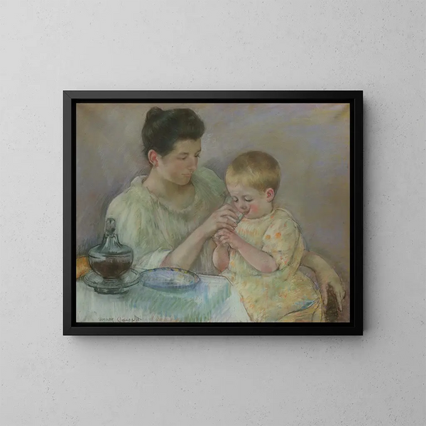 moderen, der ammer sit barn - Mary Cassatt — indrammet kunstværk på væggen