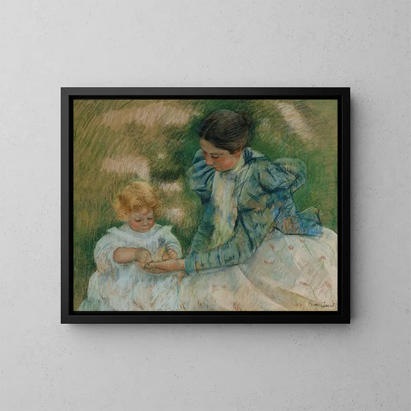 Mor der leger med et barn - Mary Cassatt — indrammet kunstværk på væggen