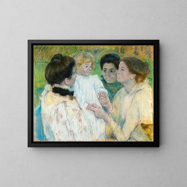 kvinder, der beundrer et barn - Mary Cassatt — indrammet kunstværk på væggen