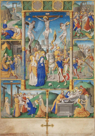 Master of Jacques de Besanon - The Crucifixion with Six Passion Stories.webp