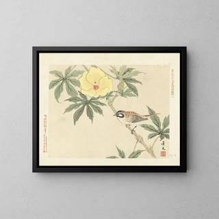 Matsumura Keibun - Sunset hibiscus and meadow bunting.webp