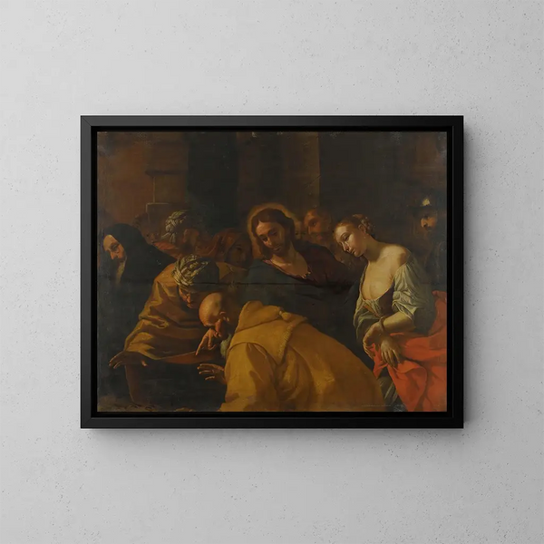 Le Christ og den adultere kvinde - Mattia Preti — indrammet kunstværk på væggen