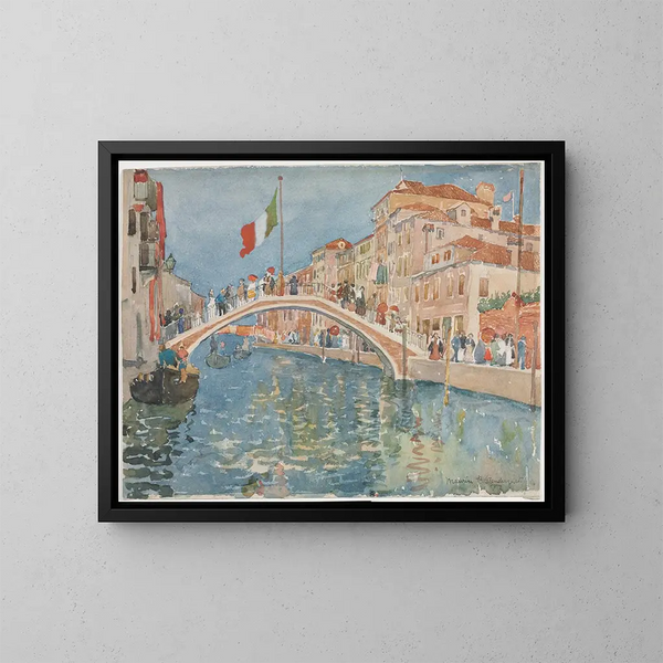 En bro i Venedig - Maurice Prendergast — indrammet kunstværk på væggen