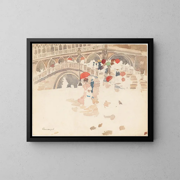 Parapluies under regnen i Venedig - Maurice Prendergast — indrammet kunstværk på væggen