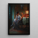 "Young Woman in Lamplight" af Max Carlier — indrammet kunstværk på væggen