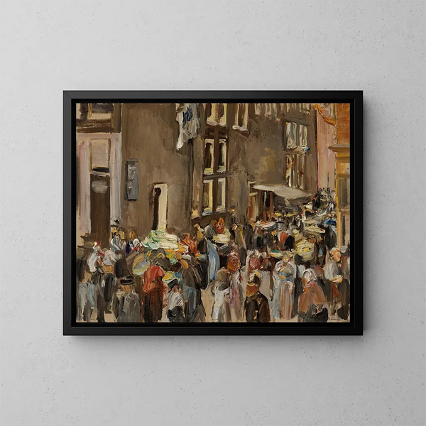 Rue des Juifs à Amsterdam, hjørne af Uilenburgersteeg og Jodenbreestraat - Max Liebermann — indrammet kunstværk på væggen