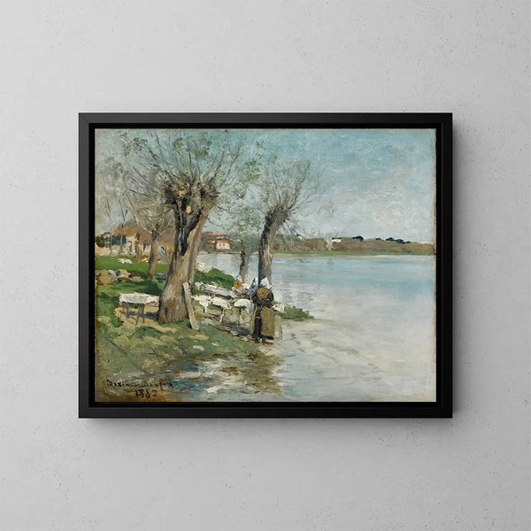 Lavandières ved en flodside nær Nantes - Maxime Maufra — indrammet kunstværk på væggen