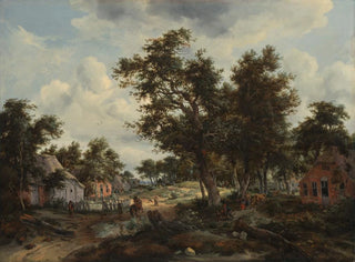 Meindert Hobbema - A Wooded Landscape with Travelers on a Path through a Hamlet.webp