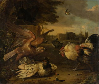 Melchior dHondecoeter - A Cock Defends a Hen from an Attacking Bird of Prey.webp