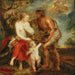 Méleagre, der viser hovedet af den kalydoniske vildsvin, hos Atalante - Efterfølger af Peter Paul Rubens — vist i et interiør