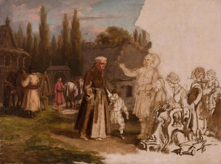 Micha Elwiro Andriolli - A Noblemans Family and a Monk.webp