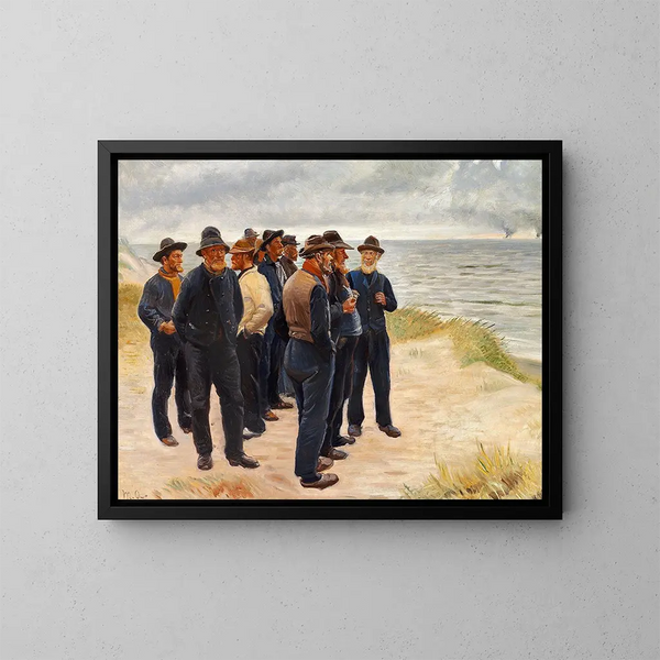 Skagen-fiskere, der ser ud over havet - Michael Ancher — indrammet kunstværk på væggen