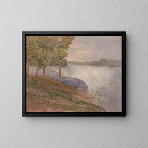 Første udsigt over Niagara Falls før nedstigning af færge-trappen, onsdag den 22. juli 1846 - Michael Seymour — indrammet kunstværk på væggen