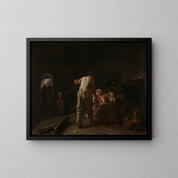 Besøg hos syge - Michael Sweerts — indrammet kunstværk på væggen