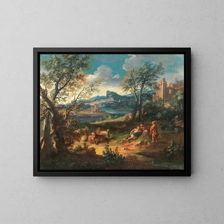 Michele Pagano - Shepherds resting with their flock by a river.webp