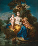 Latone og hendes børn Apollon og Diana i et landskab i måneskin - Michele Rocca — visning af kunstværket