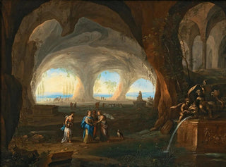Monogramist MM - Grotto interior with women in antique dress at a fountain.webp