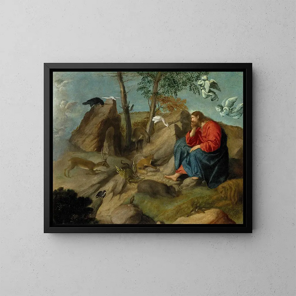Christ i ørkenen - Moretto da Brescia — indrammet kunstværk på væggen