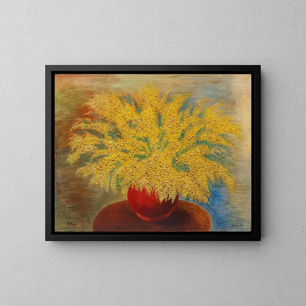 Bouquet de mimosas dans un pot rouge - Moïse Kisling — indrammet kunstværk på væggen