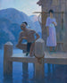 Elle fandt Chingachgook, der studerede bredden af søen, bjergene og himlen. - N. C. Wyeth — visning af kunstværket