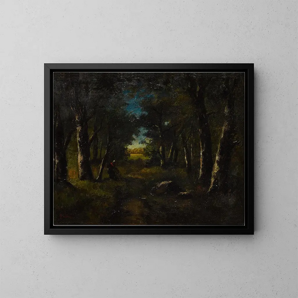 La cueillette en forêt - Narcisse Virgile Diaz de la Peña — indrammet kunstværk på væggen