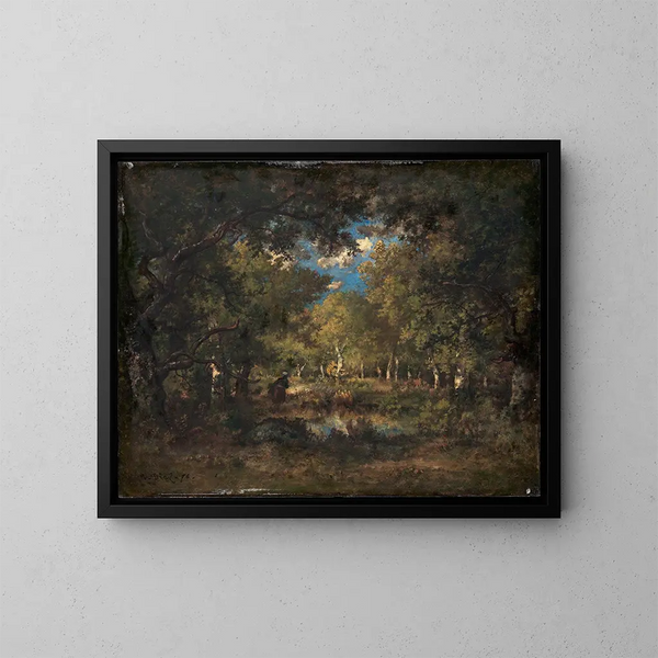 La forêt de Fontainebleau - Narcisse Virgile Diaz de la Peña — indrammet kunstværk på væggen