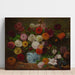 Reproduktion af maleriet af Naturmørke med dahlias, zinnias, stokroser og blommer - Eugène Delacroix