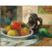 Reproduktion af maleriet Naturtro med æbler, en pære og en keramikkrukke portræt i keramik - Paul Gauguin