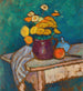 naturtro med stof, blomster i en kande, æble og beholder på bordet - Alexej von Jawlensky