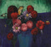 Naturstilleben, dahlias og margueritter i en blå vase - Mark Gertler — visning af kunstværket