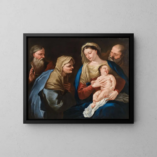 La Sainte Famille med Sankt Joachim og Sankt Anna - Napolitansk skole — indrammet kunstværk på væggen