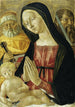 Vores kunsttryk af Jomfru Maria med Barnet med helgenerne Peter og Paulus - Neroccio di Bartolomeo di Benedetto de' Landi værksted — visning af kunstværket