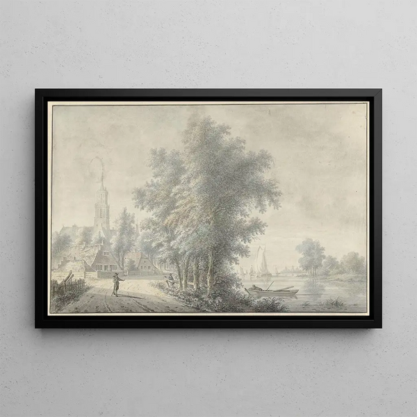 Nicolaas Wicart - Gezicht op een dorp met kerktoren.webp