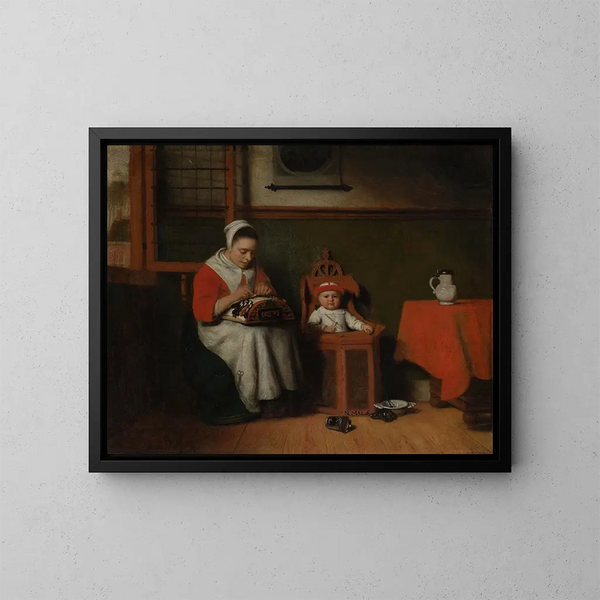 La Dentellière - Nicolaes Maes — indrammet kunstværk på væggen