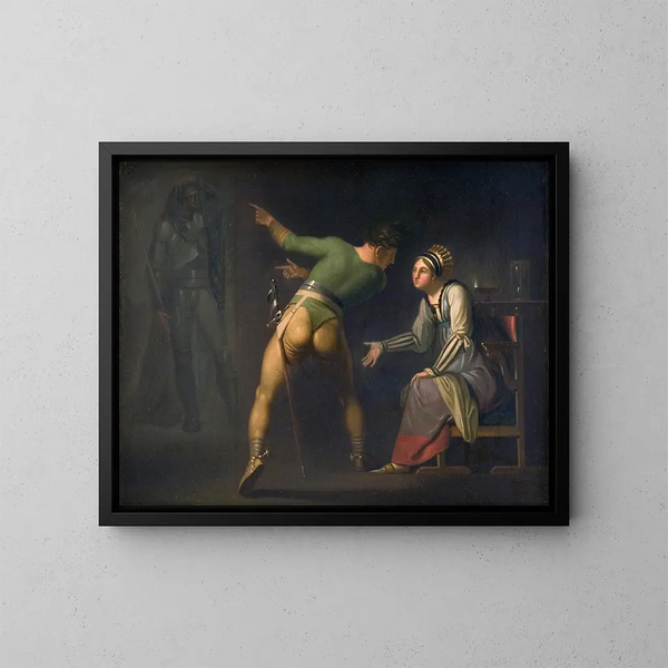 Hamlet og hans mor, episode af Hamlet af Shakespeare - Nicolai Abildgaard — indrammet kunstværk på væggen