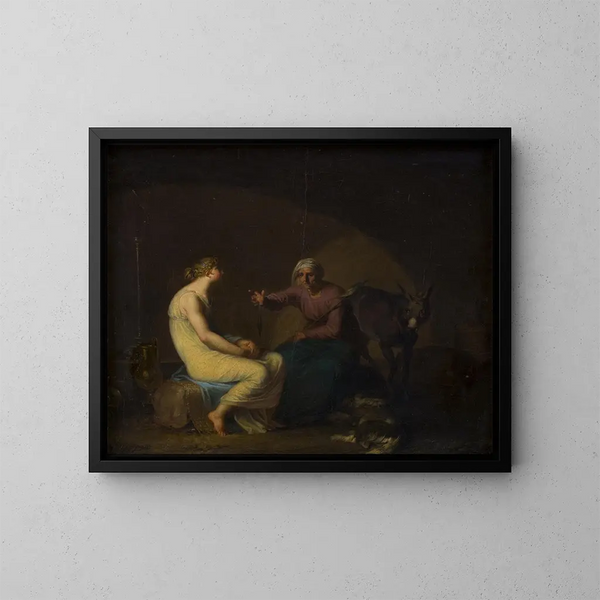 La gouvernante du roi fortæller den unge pige myten om Amor og Psyche, motiv af Apuleius, Den gyldne æsel - Nicolai Abildgaard — indrammet kunstværk på væggen