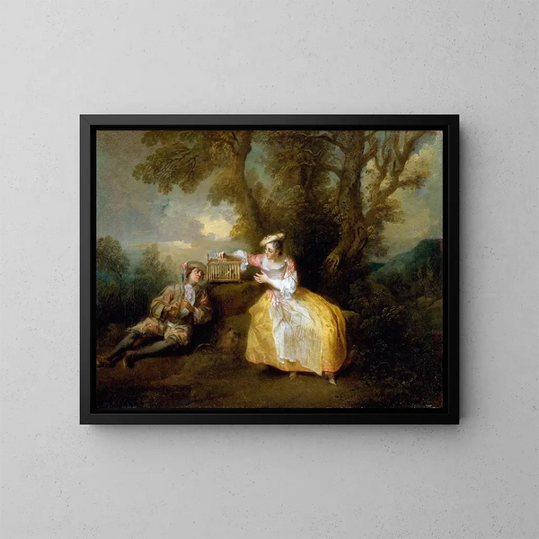 L'oiseau captif - Nicolas Lancret — indrammet kunstværk på væggen