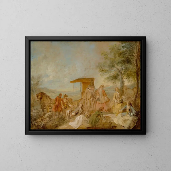 Le Repas de la Chasse - Nicolas Lancret — indrammet kunstværk på væggen