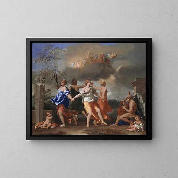 En dans til lyden af tiden - Nicolas Poussin — indrammet kunstværk på væggen