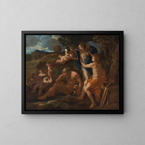Apollon og Daphné - Nicolas Poussin — indrammet kunstværk på væggen